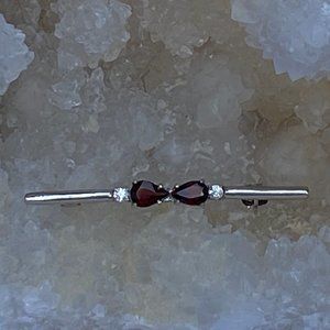 Vintage Sterling Silver Bar Brooch Pin with Rubies or Garnets?